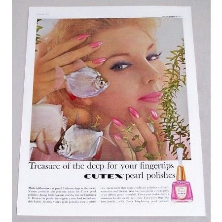 1960 Cutex Pearl Hot Pink Nail Polish Vintage Color Print Ad