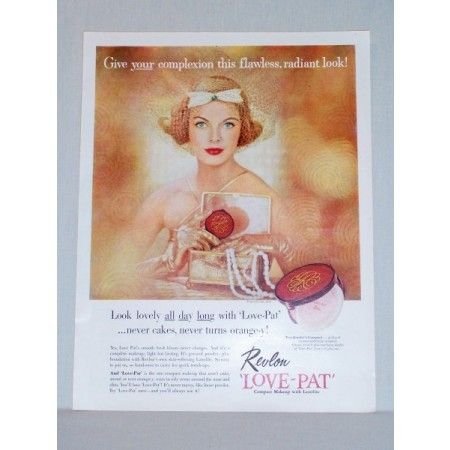 1957 Revlon Love-Pat Compact Makeup Vintage Color Print Ad