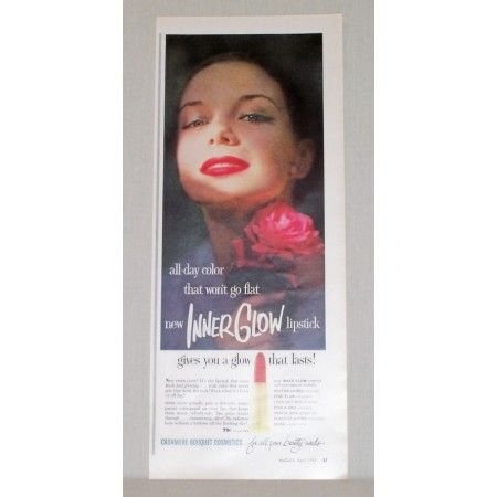 1957 Cashmere Cosmetics Inner Glow Lipstick Vintage Color Print Ad
