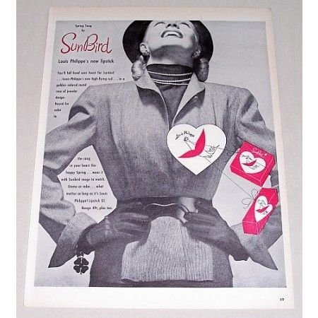 1946 Louis Philippe Sun Bird Lipstick Vintage Print Ad
