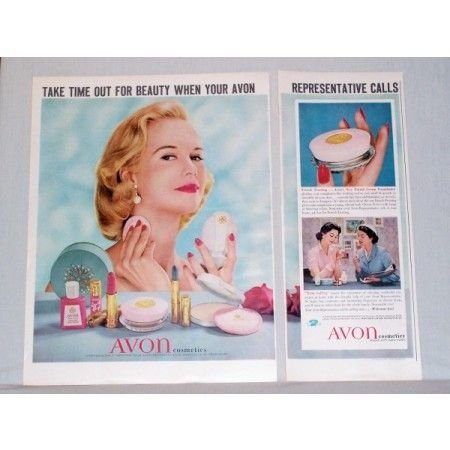1957 Avon Cosmetics 1.5 Page Vintage Color Print Ad - Take Time Out