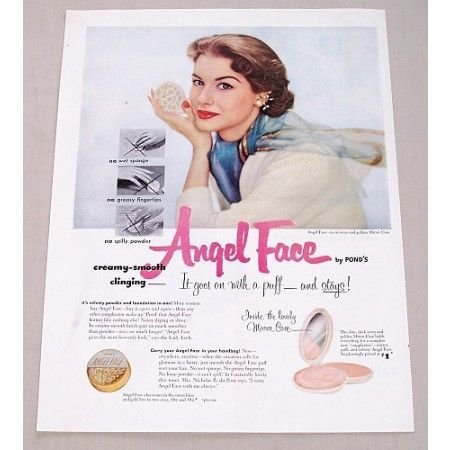 1951 Pond's Angel Face Makeup Mirror Case Vintage Color Print Ad