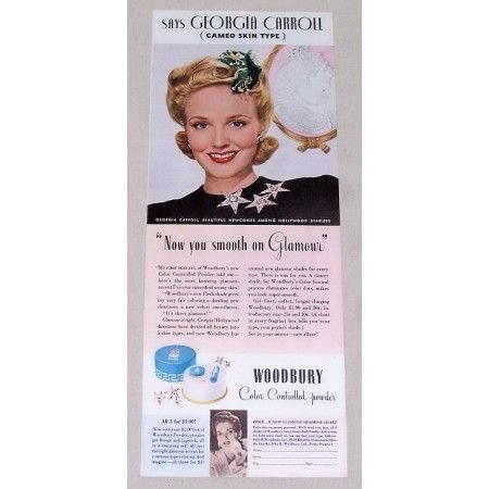 1942 Woodbury Powder Vintage Color Print Ad Celebrity Georgia Carroll