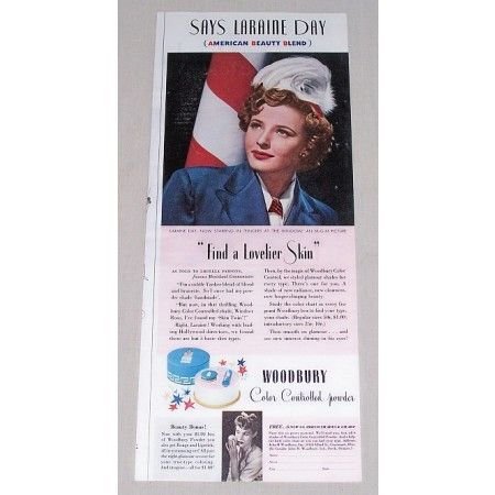 1942 Woodbury Powder Vintage Color Print Ad Celebrity Laraine Day