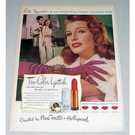 1946 Max Factor Lipstick Color Print Ad Celebrity Rita Hayworth
