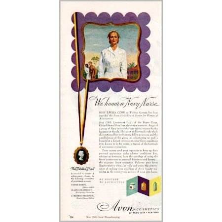 1945 Avon Cosmetics Color Print Ad - We Honor A Navy Nurse