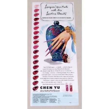 1942 Chen Yu Long Lasting Nail Lacquer Color Print Ad