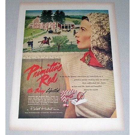 1946 DuBarry Primitive Red Lipstick Farm Horses Vintage Color Print Ad