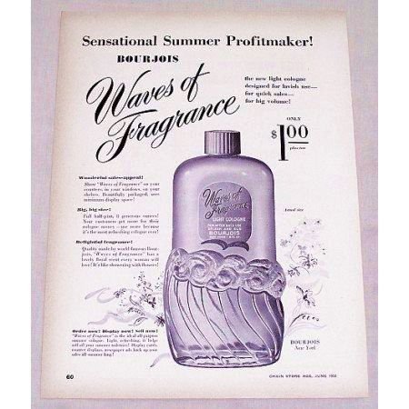 1950 Bourjois Waves Of Fragrance Light Cologne Vintage Print Ad