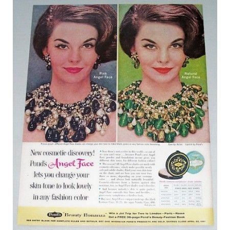 1961 Ponds Angel Face Compact Make Up Vintage Color Print Ad