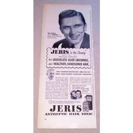 1950 Jeris Hair Tonic Vintage Print Ad Celebrity Kirk Douglas