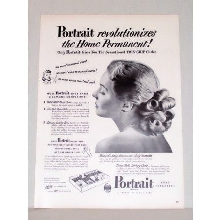 1948 Portrait Home Permanent Twin Grip Curler Vintage Color Print Ad