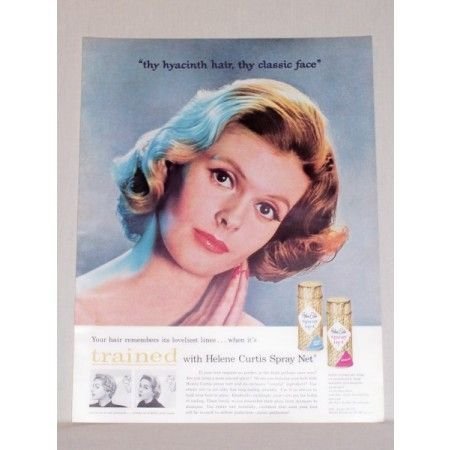 1957 Helene Curtis Spray Net Vintage Color Print Ad - Thy Hyacinth Hair
