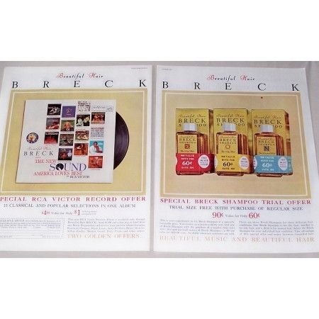 1960 Breck Shampoo RCA Victor Record Offer Vintage 2 Page Color Print Ad