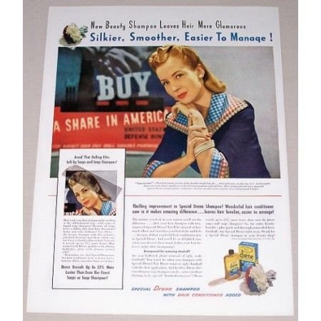 1942 Drene Shampoo Vintage Color Print Ad - Leaves Hair Glamorous