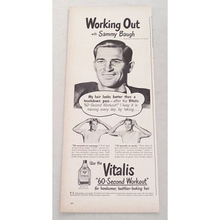1948 Vitalis Hair Care Vintage Print Ad Washington Redskins Football Celebrity Sammy Baugh