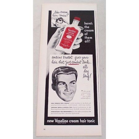1948 Vaseline Cream Hair Tonic Vintage Print Ad - Just Combed Look