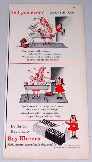 1954 Kleenex Tissues Little Lulu Art Vintage Color Print Ad