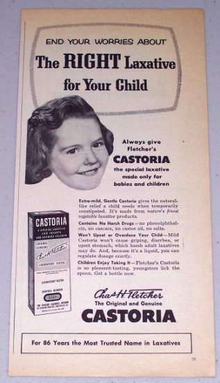 1954 Fletcher's Castoria Laxative Girl Vintage Print Ad