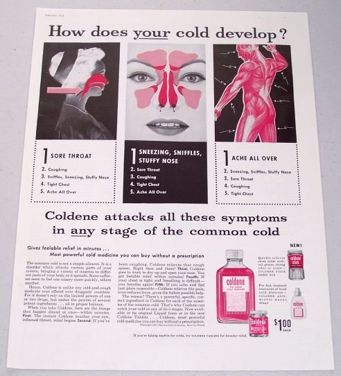 1958 Coldene Liquid Cold Vintage Color Print Ad