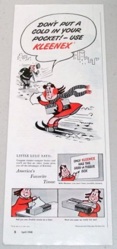 1948 Kleenex Tissues Little Lulu Art Vintage Color Print Ad