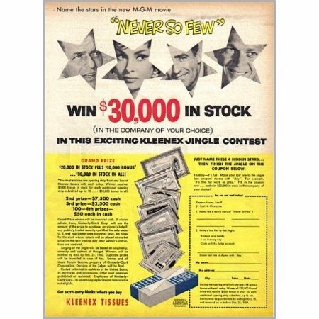 1959 Kleenex Tissues Vintage Color Print Ad - MGM Movie Name The Stars