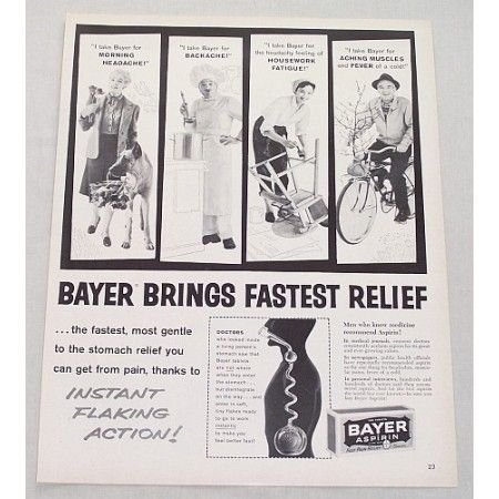 1960 Bayer Aspirin Vintage Print Ad - Bayer Brings Fastest Relief