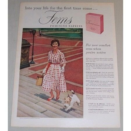1958 Fems Feminine Napkins Vintage Color Print Ad