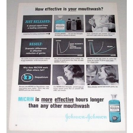 1961 Johnson and Johnson Micrin Oral Antiseptic Vintage Print Ad