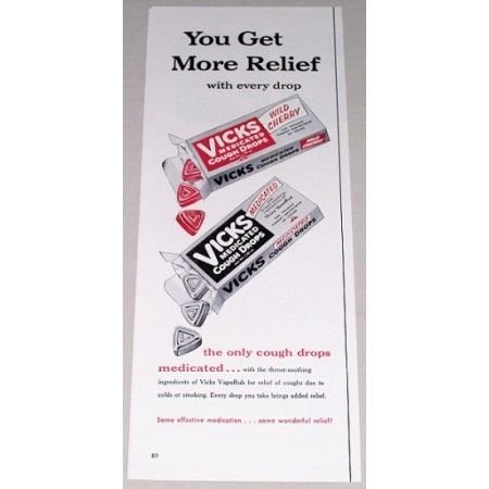 1955 Vicks Cough Drops Vintage Color Print Ad - You Get More Relief
