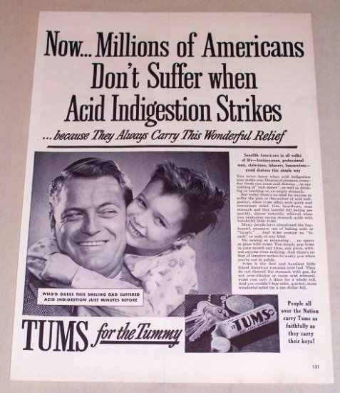1954 Tums Acid Indigestion Antacid Vintage Print Ad