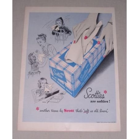 1949 Scotties Tissues Vintage Color Print Ad - Soft As Old Linen
