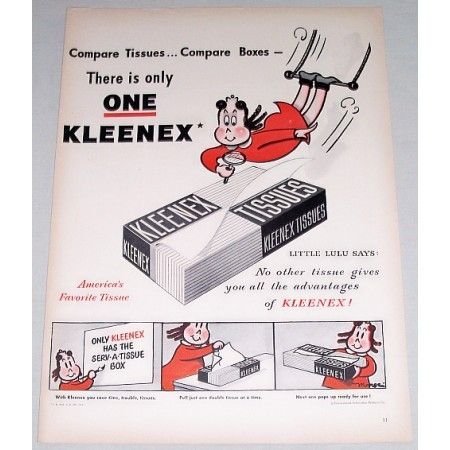 1948 Kleenex Tissues Little Lulu Art Vintage Color Print Ad