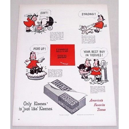 1949 Kleenex Tissues Marge Little Lulu Art Vintage Color Print Ad