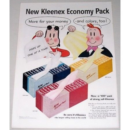 1955 Kleenex Economy Pack Tissues Little Lulu Art Color Print Ad
