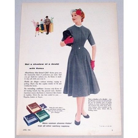 1954 Kotex Napkins Color Print Ad - Not A Shadow Of Doubt