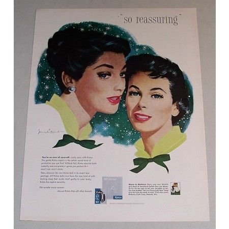 1958 Kotex Sanitary Napkins Color Print Art Ad - So Reassuring