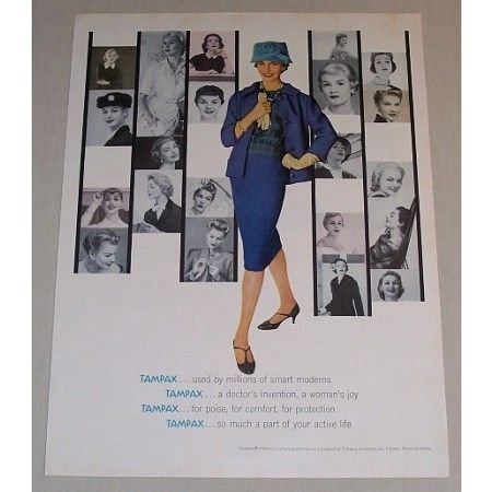 1958 Tampax Feminine Napkins Color Print Ad