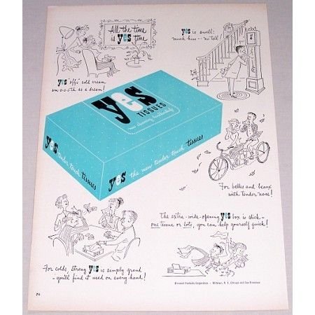 1948 Yes Tissues Color Print Ad - All The Time Is Yes Time