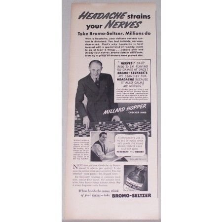 1939 Bromo Seltzer Vintage Print Ad Checker King Millard Hopper