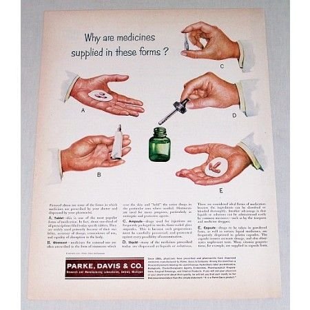 1952 Parke Davis Co. Color Print Art Ad - Medicines Supplied