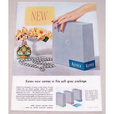 1955 Kotex Napkins Grey Package Color Print Ad