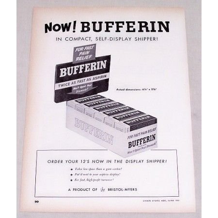1950 Bufferin Pain Reliever Self Display Shipper Vintage Print Ad