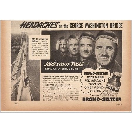 1940 Bromo Seltzer George Washington Bridge Vintage Print Ad