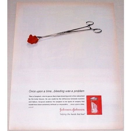 1962 Johnson Johnson Surgicel Sterile Gauze Color Print Ad