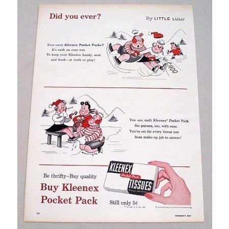 1955 Kleenex Tissues Little Lulu Marge Art Color Print Ad