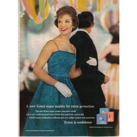 1961 Kotex Napkins Color Print Ad - Woman In Formal Dress