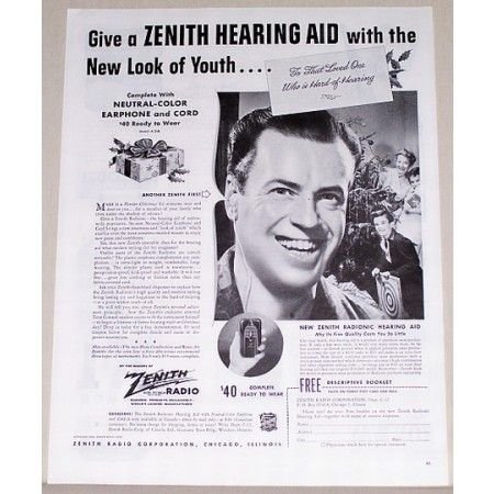 1944 Zenith Hearing Aid Vintage Print Ad - New Look Of Youth