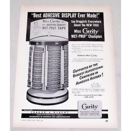 1950 Curity Hospital Quality Wet-Pruf Tape Adhesive Vintage Print Ad
