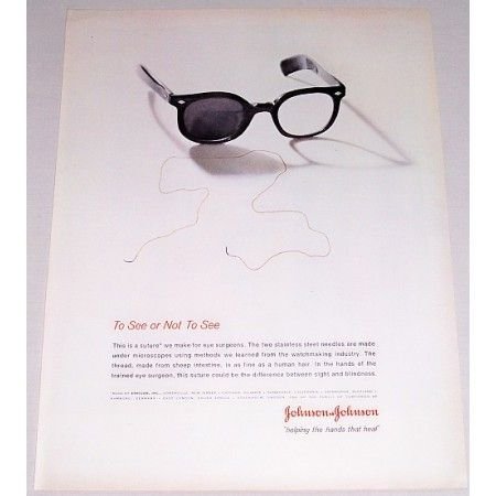 1962 Johnson Johnson Eye Surgery Suture Vintage Print Ad